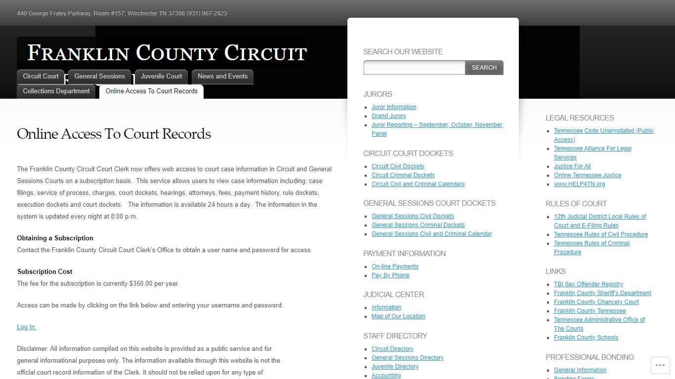 Online Access To Court Records - Franklin County Circuit Court Clerk